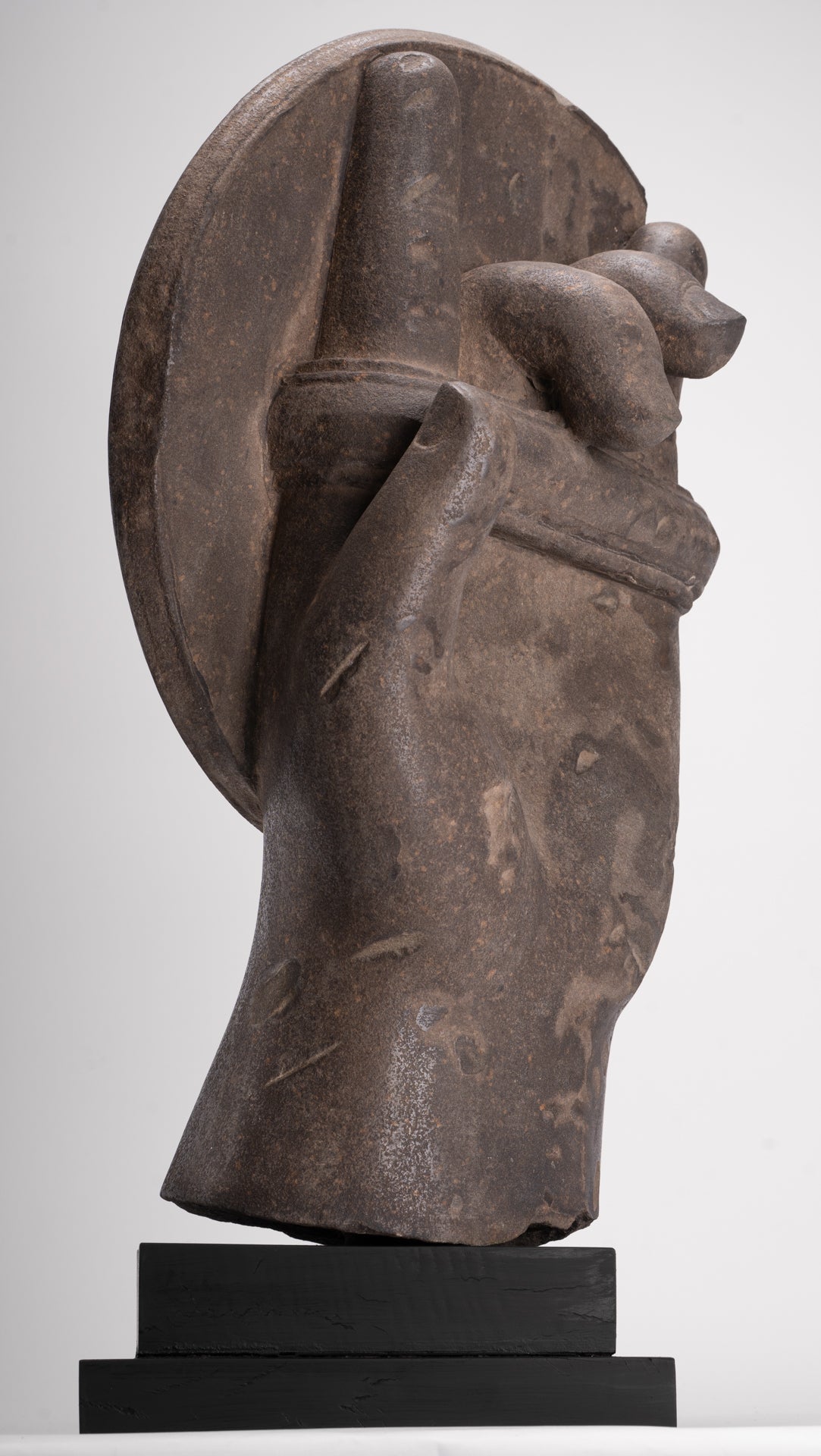 Jayavarman Statue - Antique Khmer Style Stone Bayon Mounted Jayavarman Bodyguard Shield Statue - 69cm/28"