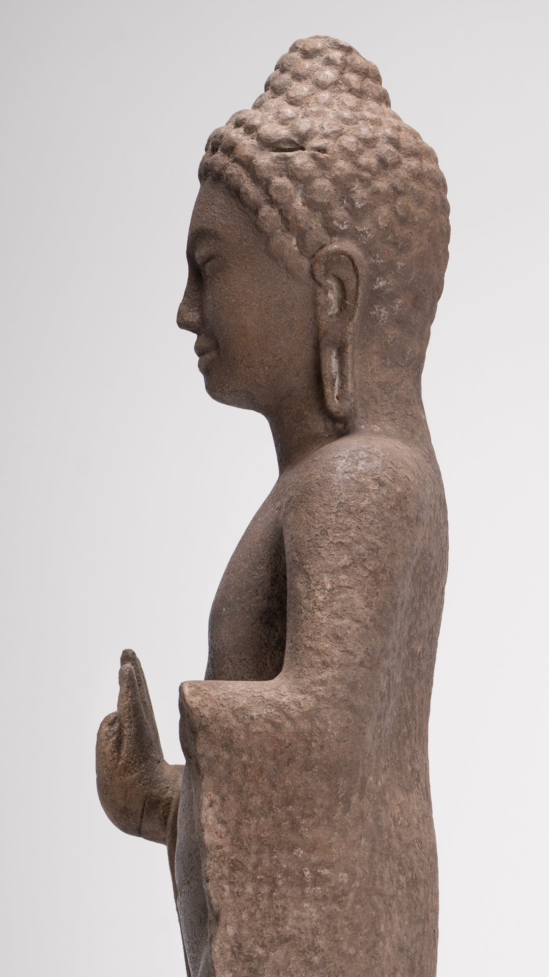 Buddha Statue - Antique Thai Style Stone Dvaravati Protection Buddha Statue - 76cm/30" Tall