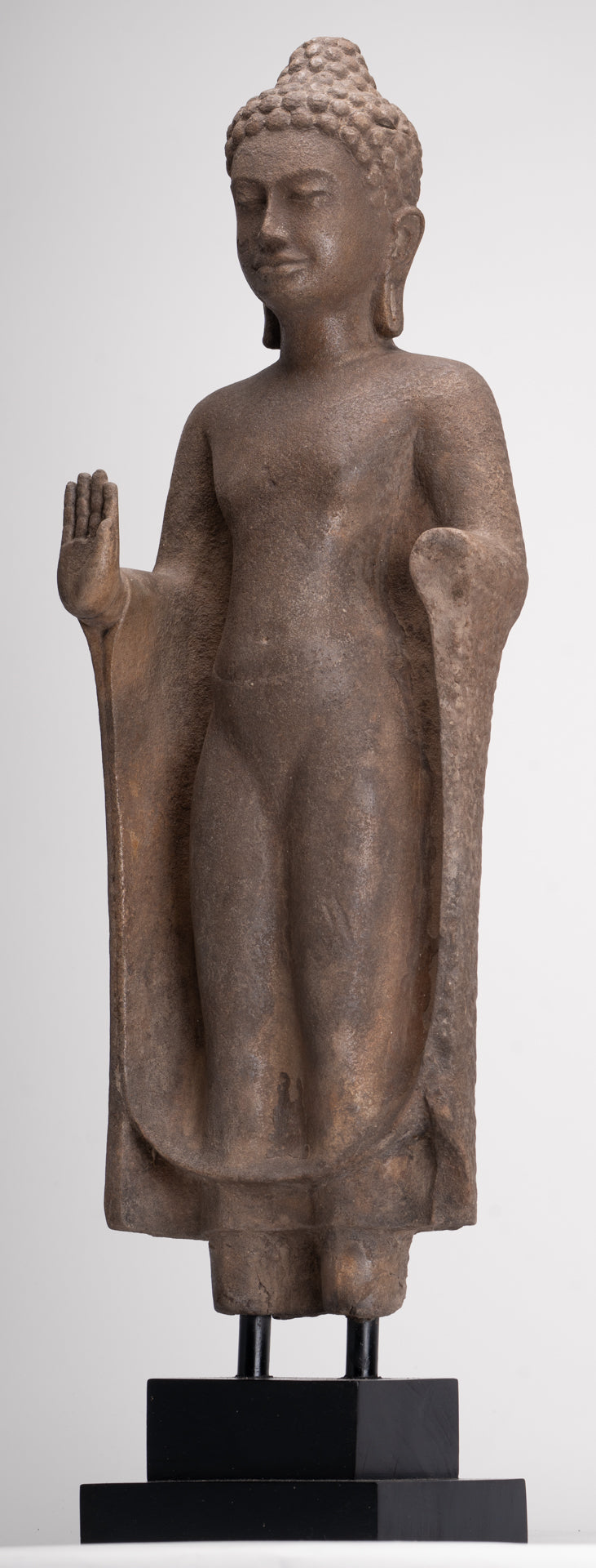 Buddha Statue - Antique Thai Style Stone Dvaravati Protection Buddha Statue - 76cm/30" Tall