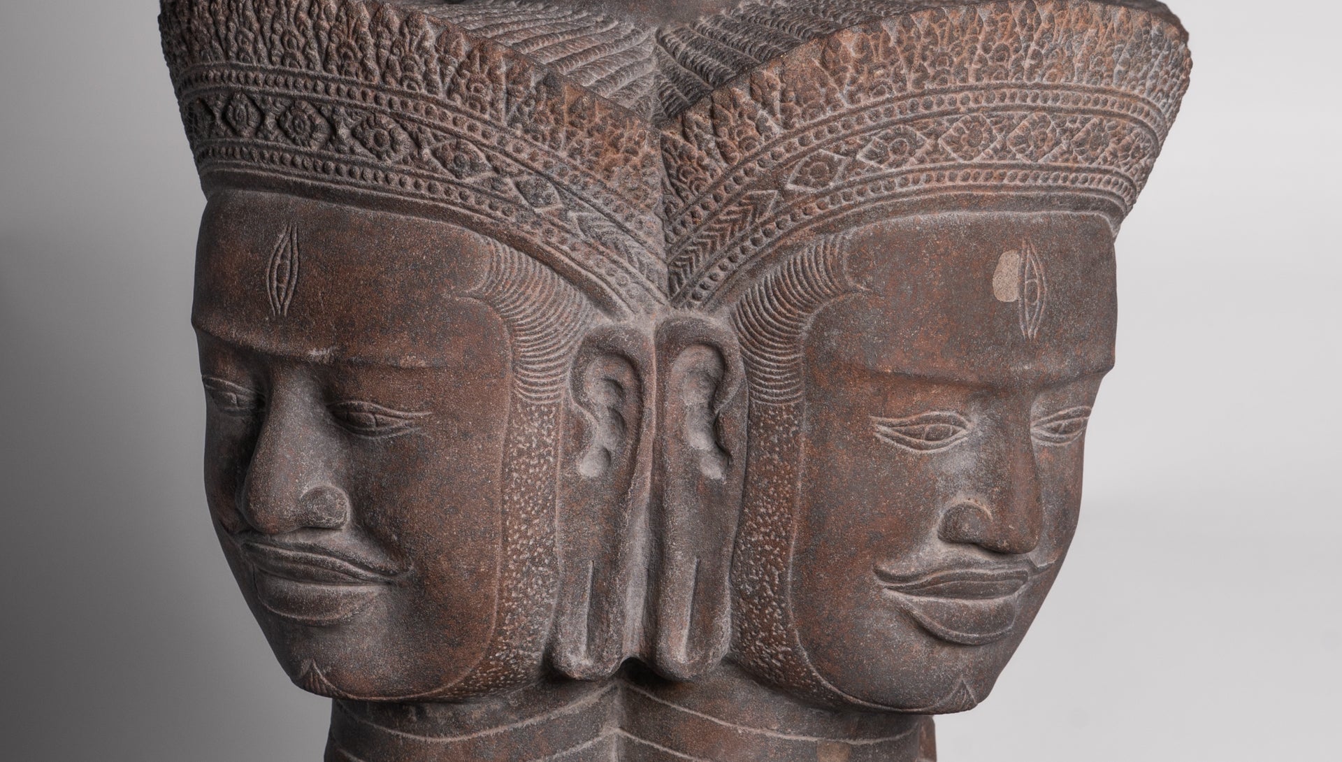 Shiva Statue - Antique Angkor Style Khmer Stone Pancha-Mukha Shiva Statue - The Destroyer - 72cm/29"