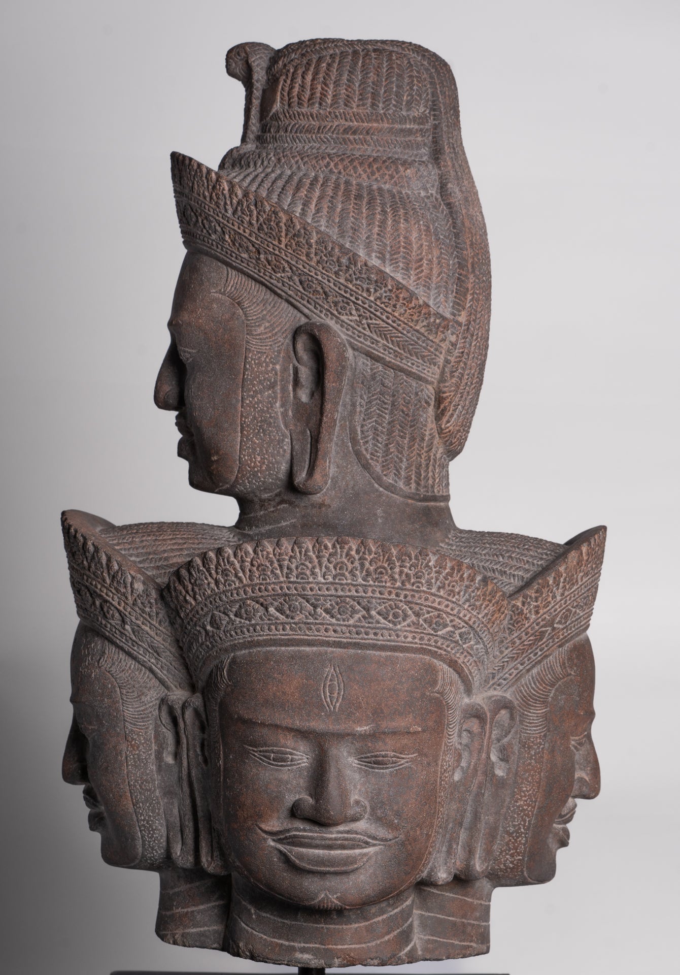 Shiva Statue - Antique Angkor Style Khmer Stone Pancha-Mukha Shiva Statue - The Destroyer - 72cm/29"