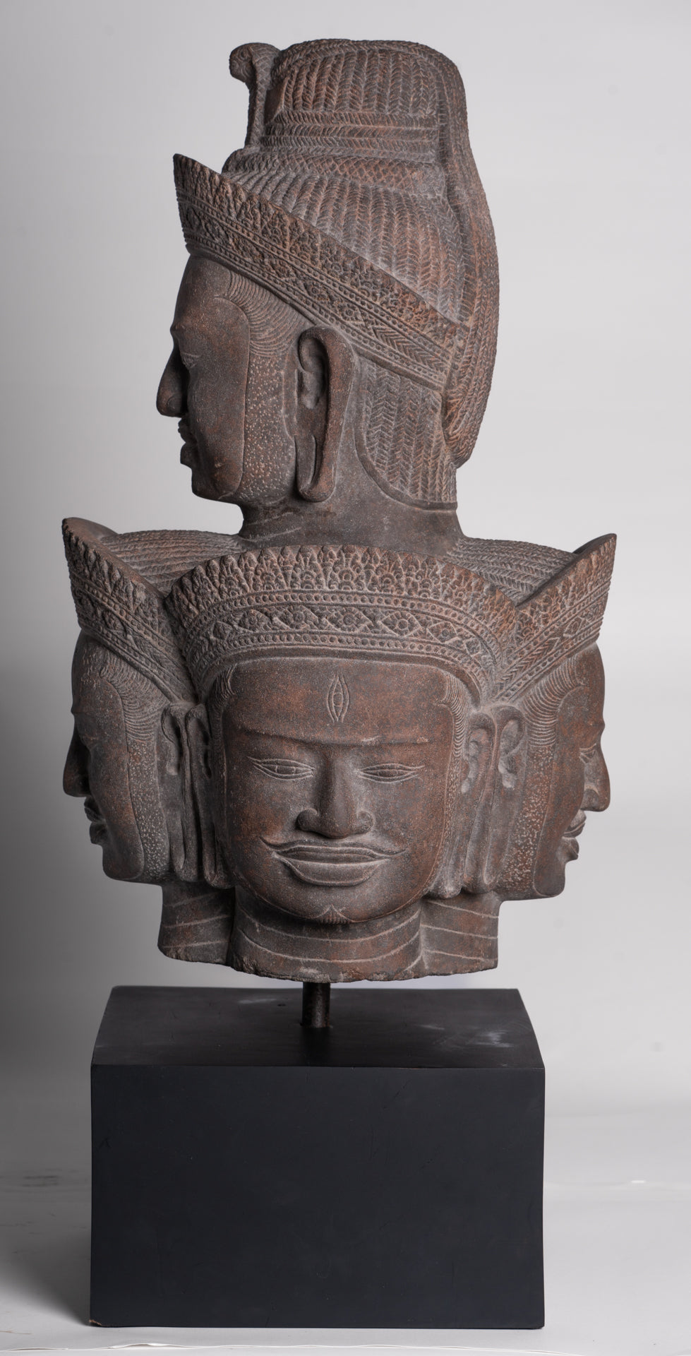 Shiva Statue - Antique Angkor Style Khmer Stone Pancha-Mukha Shiva Statue - The Destroyer - 72cm/29"