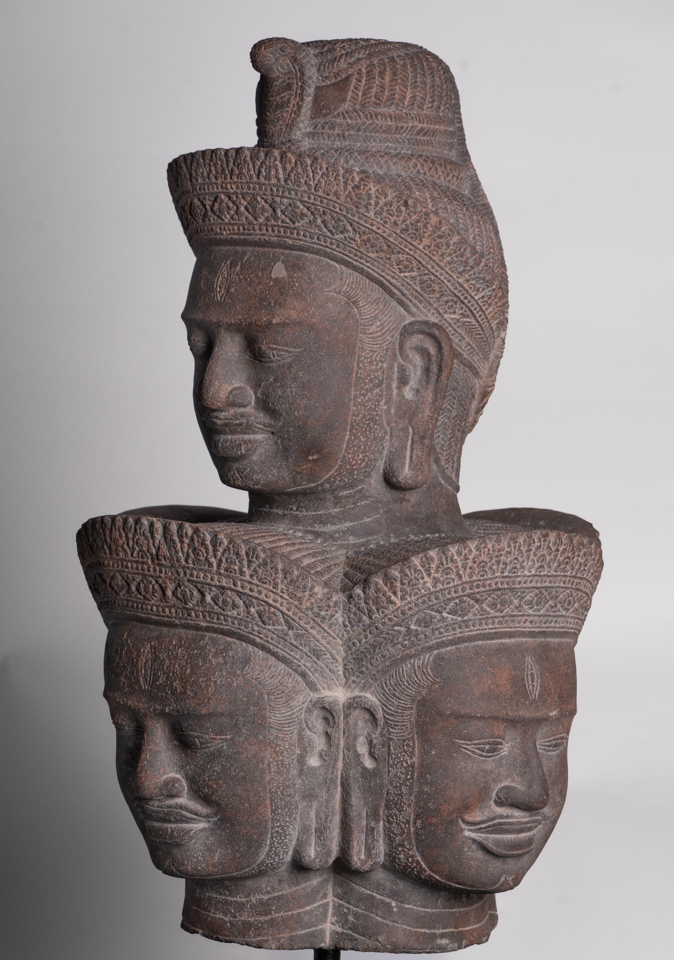 Shiva Statue - Antique Angkor Style Khmer Stone Pancha-Mukha Shiva Statue - The Destroyer - 72cm/29"