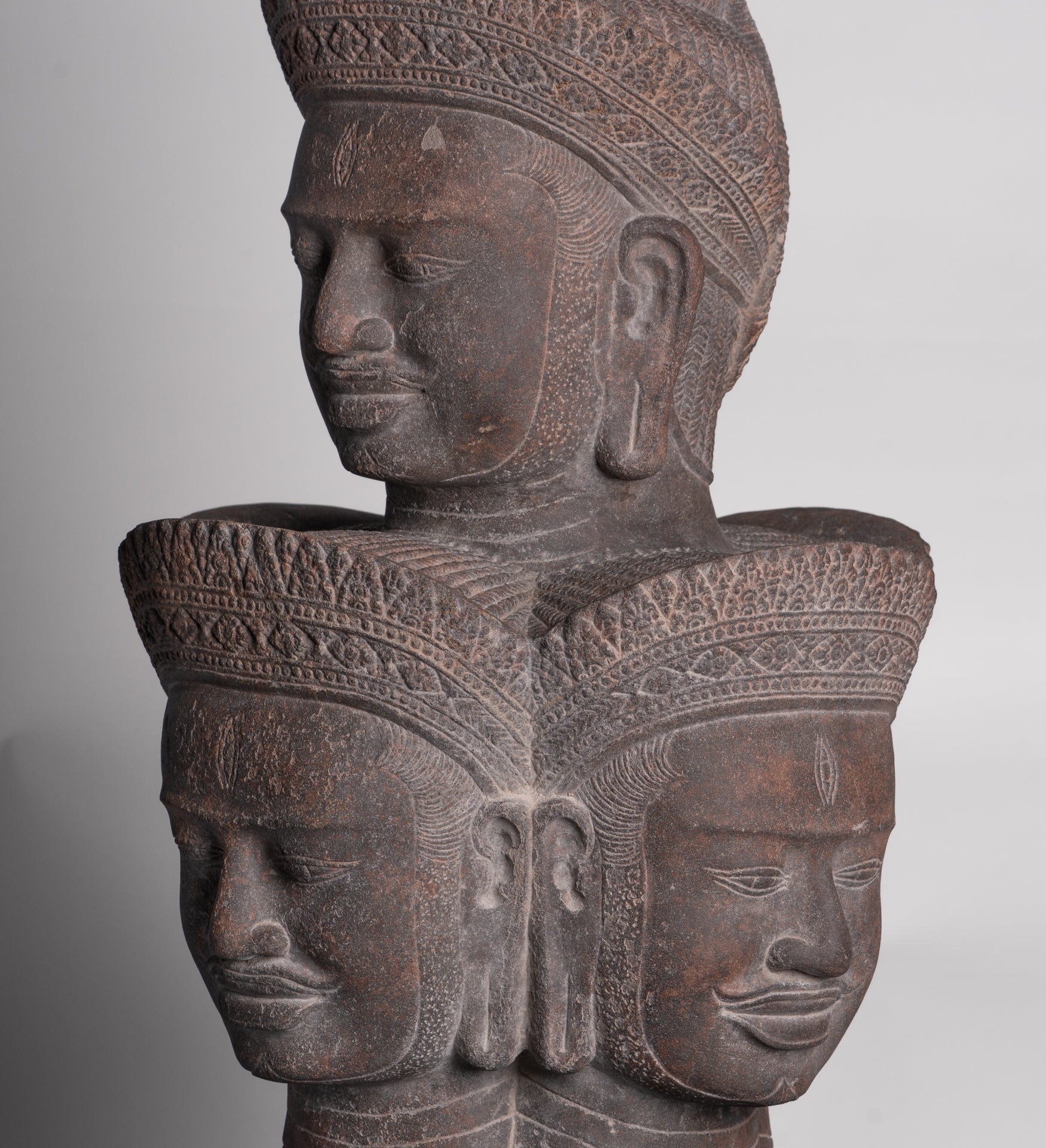 Shiva Statue - Antique Angkor Style Khmer Stone Pancha-Mukha Shiva Statue - The Destroyer - 72cm/29"