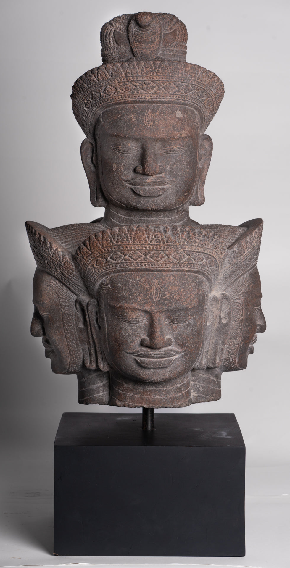 Shiva Statue - Antique Angkor Style Khmer Stone Pancha-Mukha Shiva Statue - The Destroyer - 72cm/29"