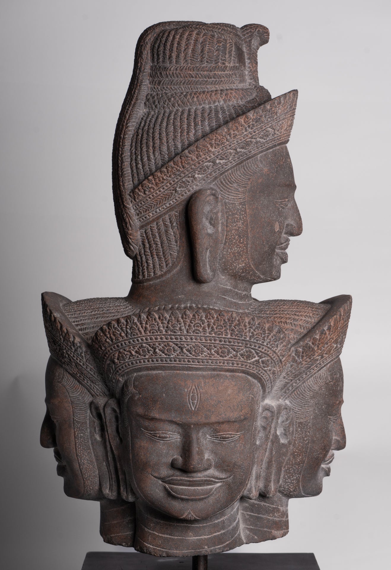 Shiva Statue - Antique Angkor Style Khmer Stone Pancha-Mukha Shiva Statue - The Destroyer - 72cm/29"