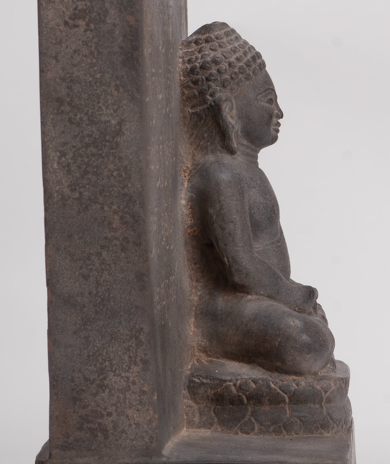 Buddha Statue - Antique Khmer Style Stone Stele Seated Meditation Buddha Statue - 61cm/24"