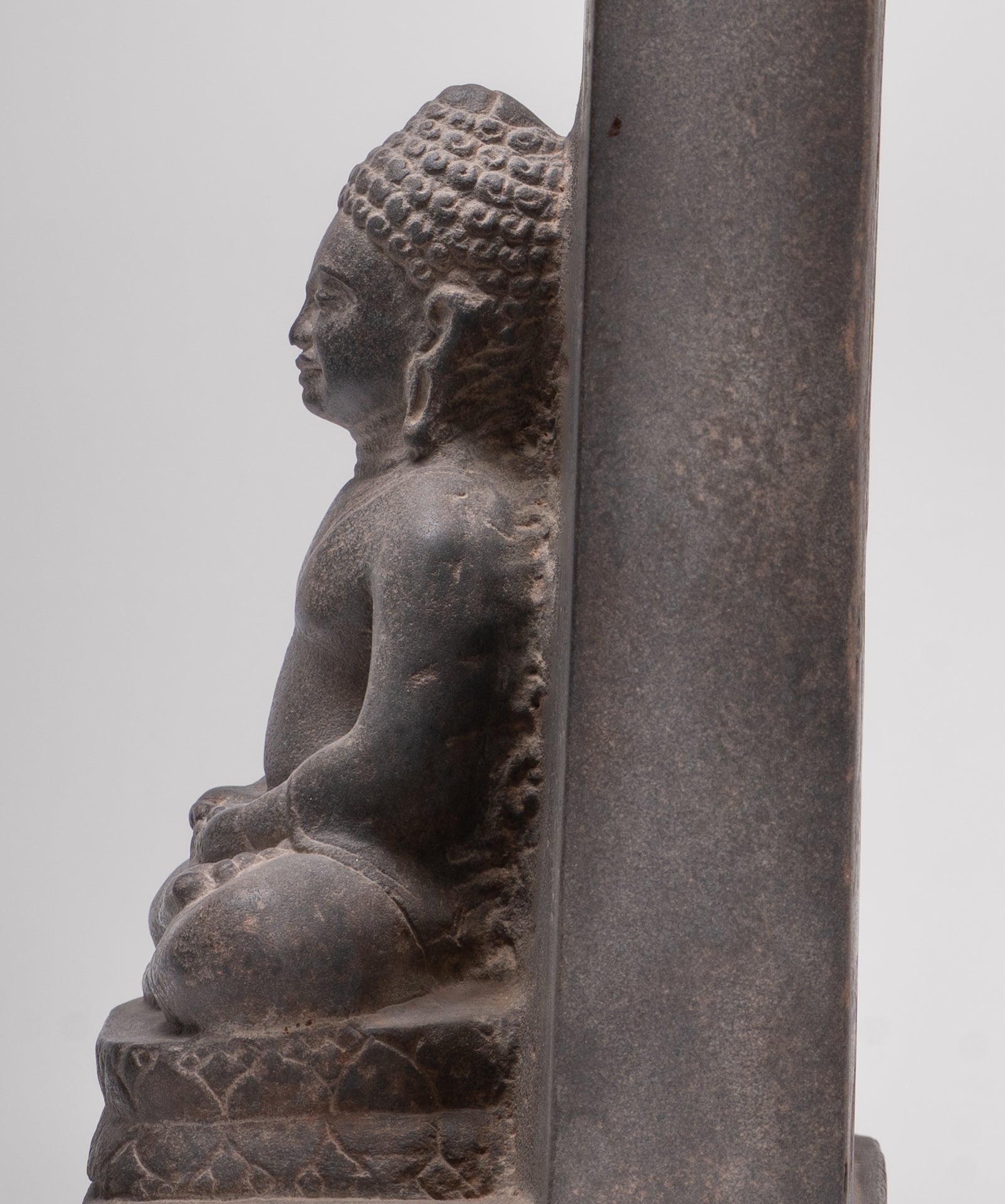 Buddha Statue - Antique Khmer Style Stone Stele Seated Meditation Buddha Statue - 61cm/24"