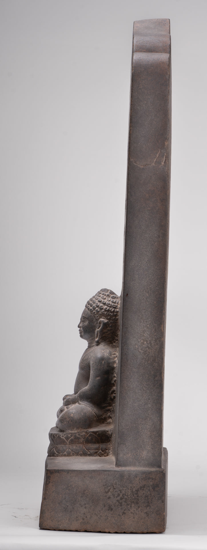 Buddha Statue - Antique Khmer Style Stone Stele Seated Meditation Buddha Statue - 61cm/24"