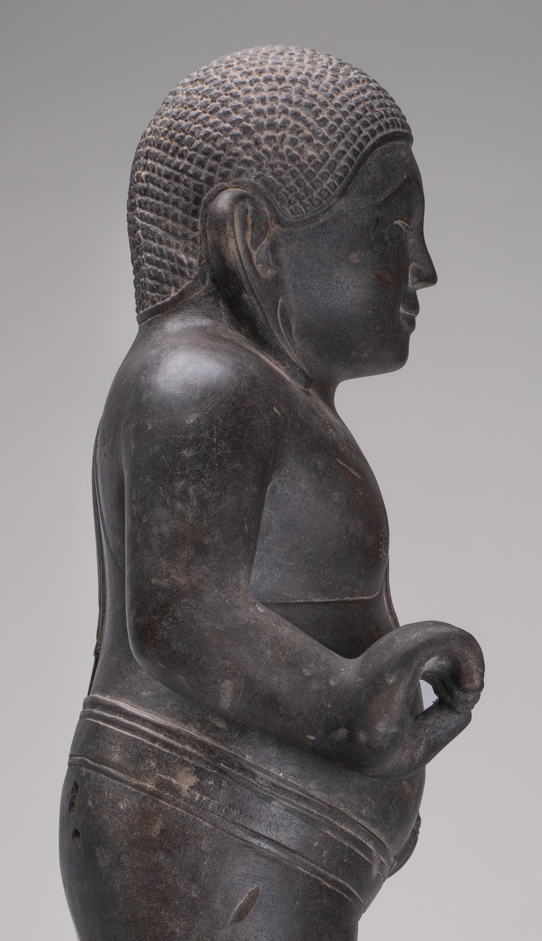 Smiling Monk Statue - Antique Thai Style Stone Phra Sangkachai Monk Statue - 99cm/40"