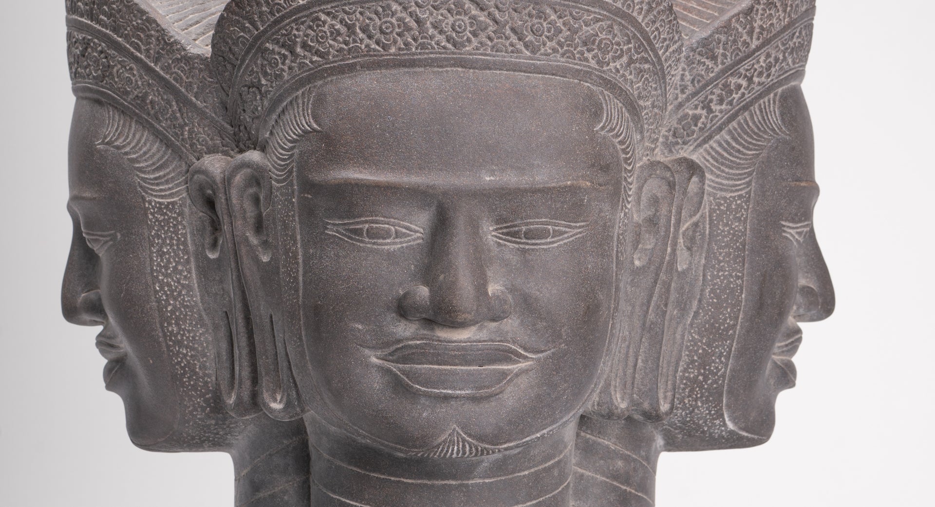 Brahma Statue - Antique Khmer Style Koh Ker Mounted Stone Brahma Head - Hindu God Creation - 60cm/24"