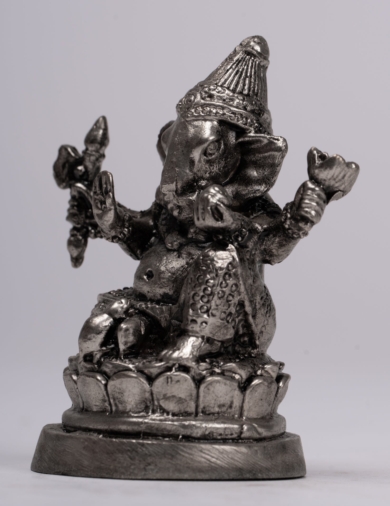 Ganesha Statue - Antique Thai Style Bronze Seated Silver Ganesha Statue - 8cm/3"