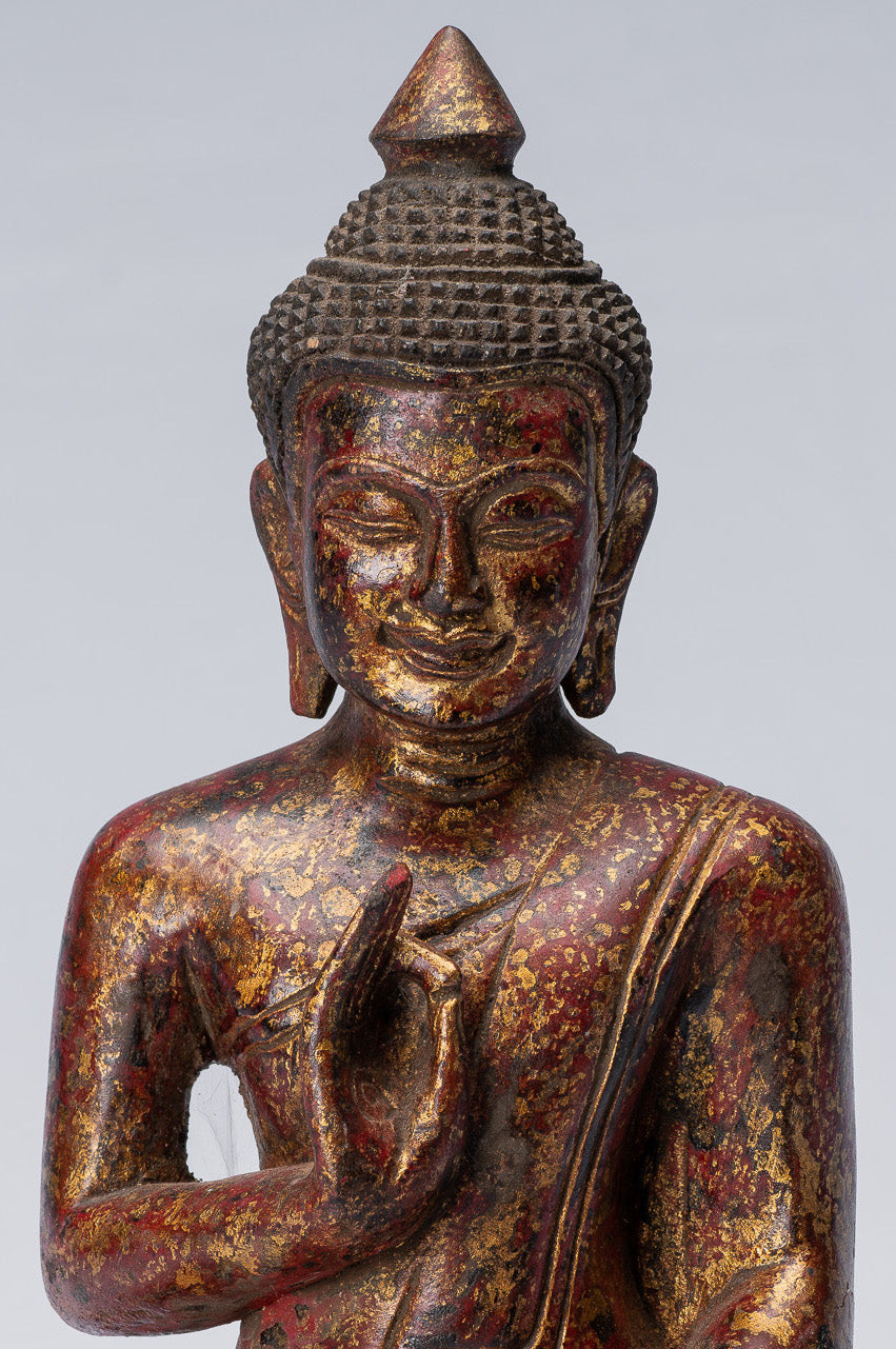 Buddha Sculpture - Buddha - Antique Khmer Style Sehoted Buddha Statue Teaching Mudra - 27 cm/11 "