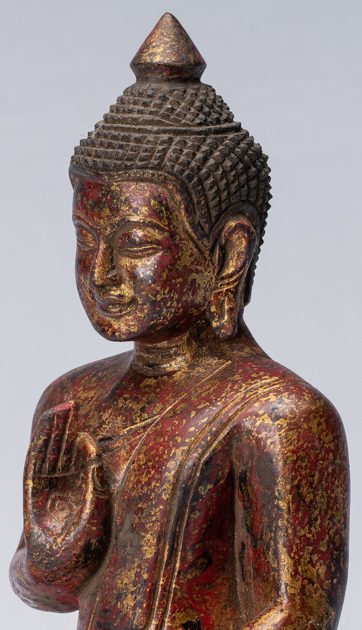 Buddha Sculpture - Buddha - Antique Khmer Style Sehoted Buddha Statue Teaching Mudra - 27 cm/11 "