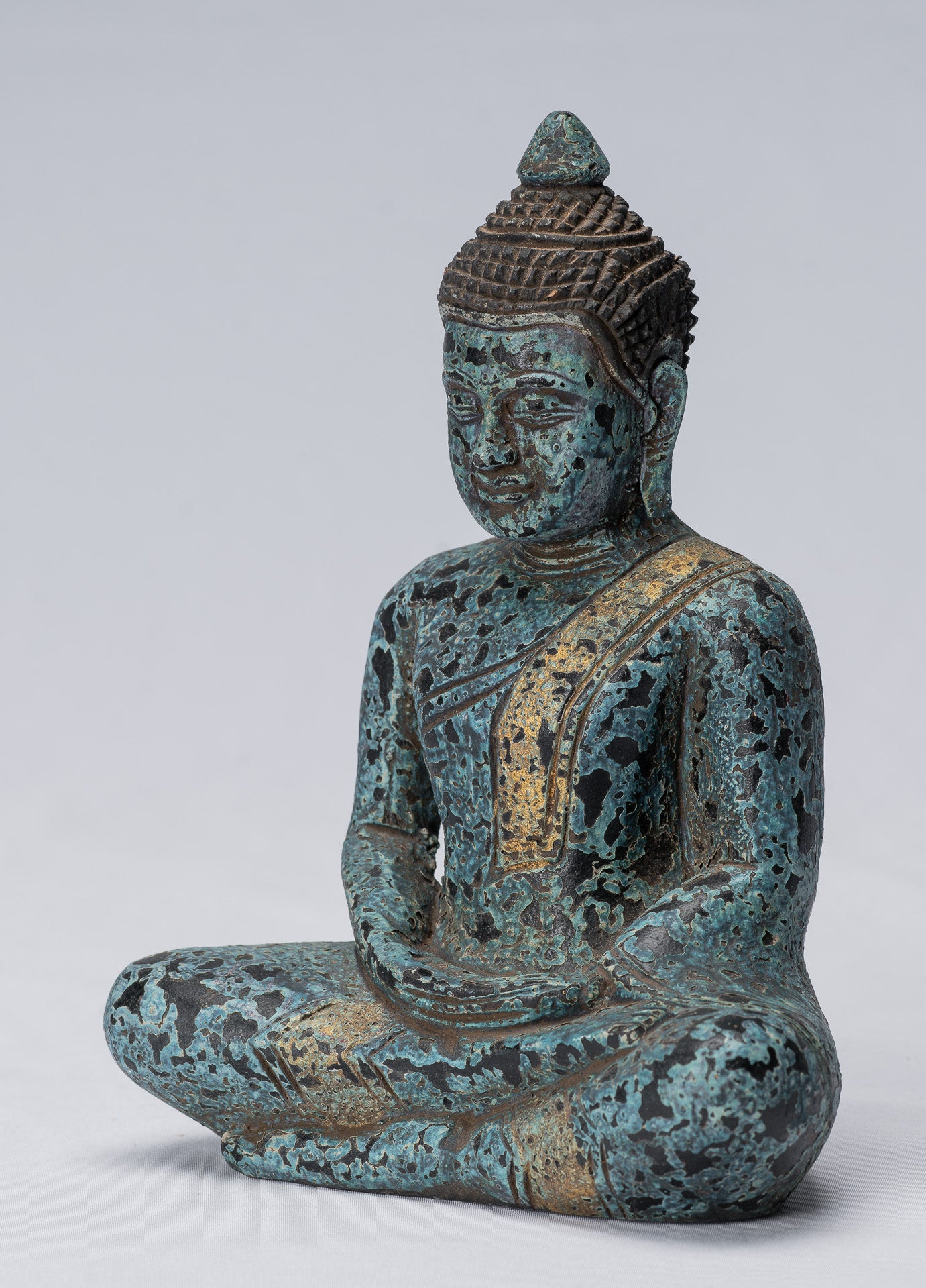 Escultura de Buda - Estatua de Buda de madera de estilo jemer antiguo Dhyana Meditation Mudra - 21 cm/8 "