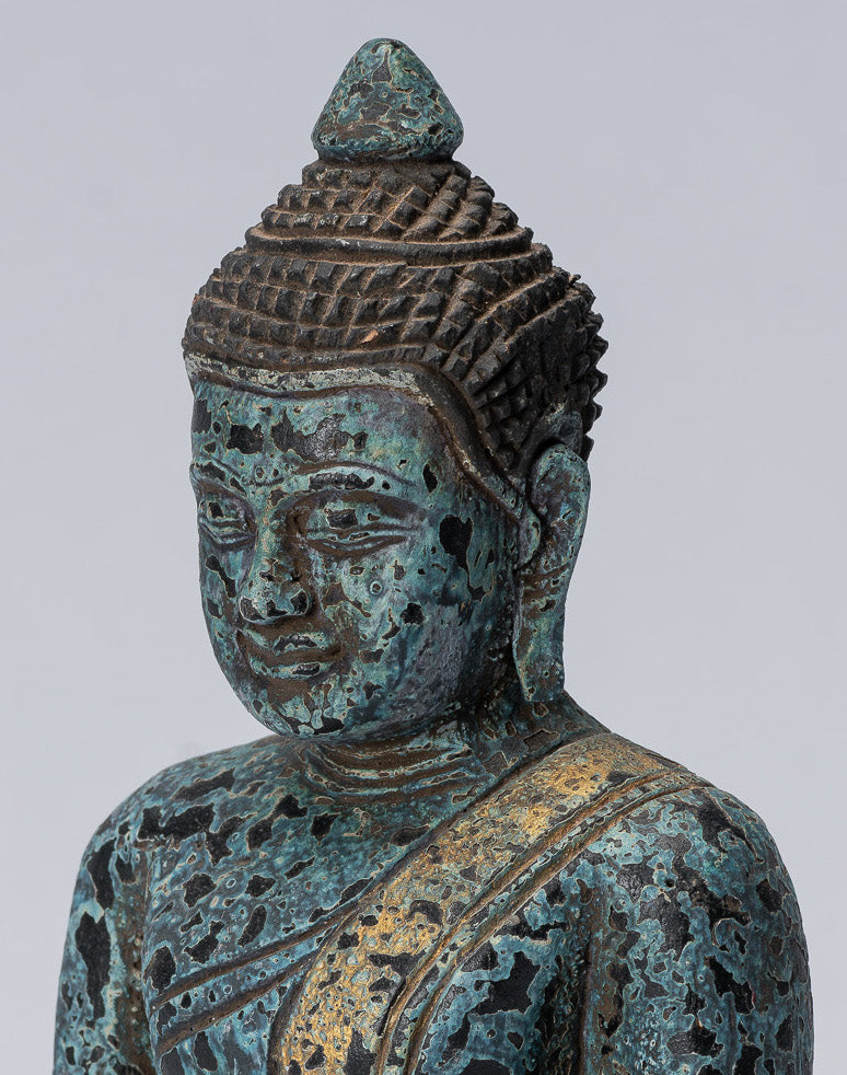 Escultura de Buda - Estatua de Buda de madera de estilo jemer antiguo Dhyana Meditation Mudra - 21 cm/8 "