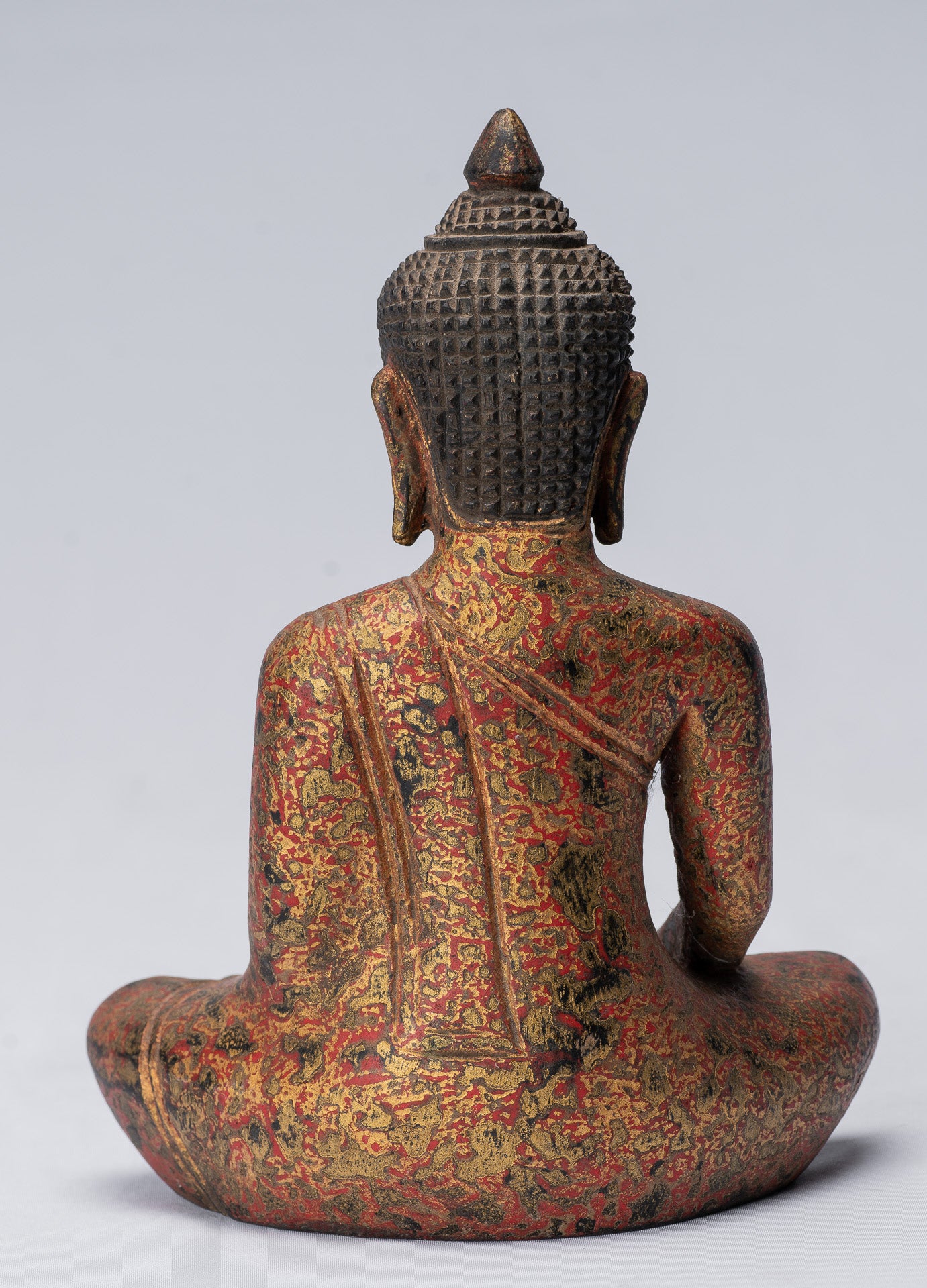 Buddha Statue - Antique Khmer Style SE Asia Seated Wood Enlightenment Buddha Statue - 21cm/8"