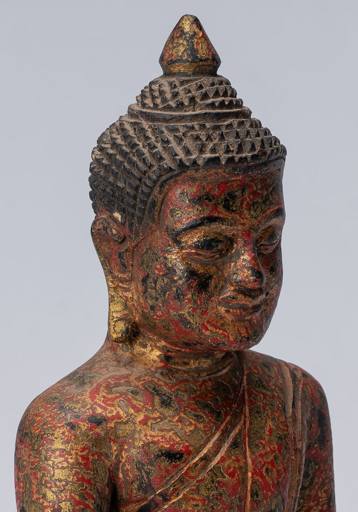 Buddha Statue - Antique Khmer Style SE Asia Seated Wood Enlightenment Buddha Statue - 21cm/8"