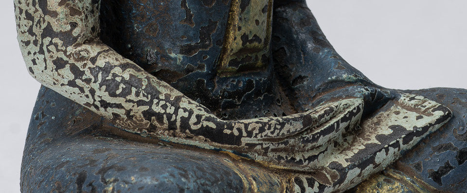 Bouddha - antique khmer style bois assis Bouddha dhyana méditation mudra - 21cm / 8 "