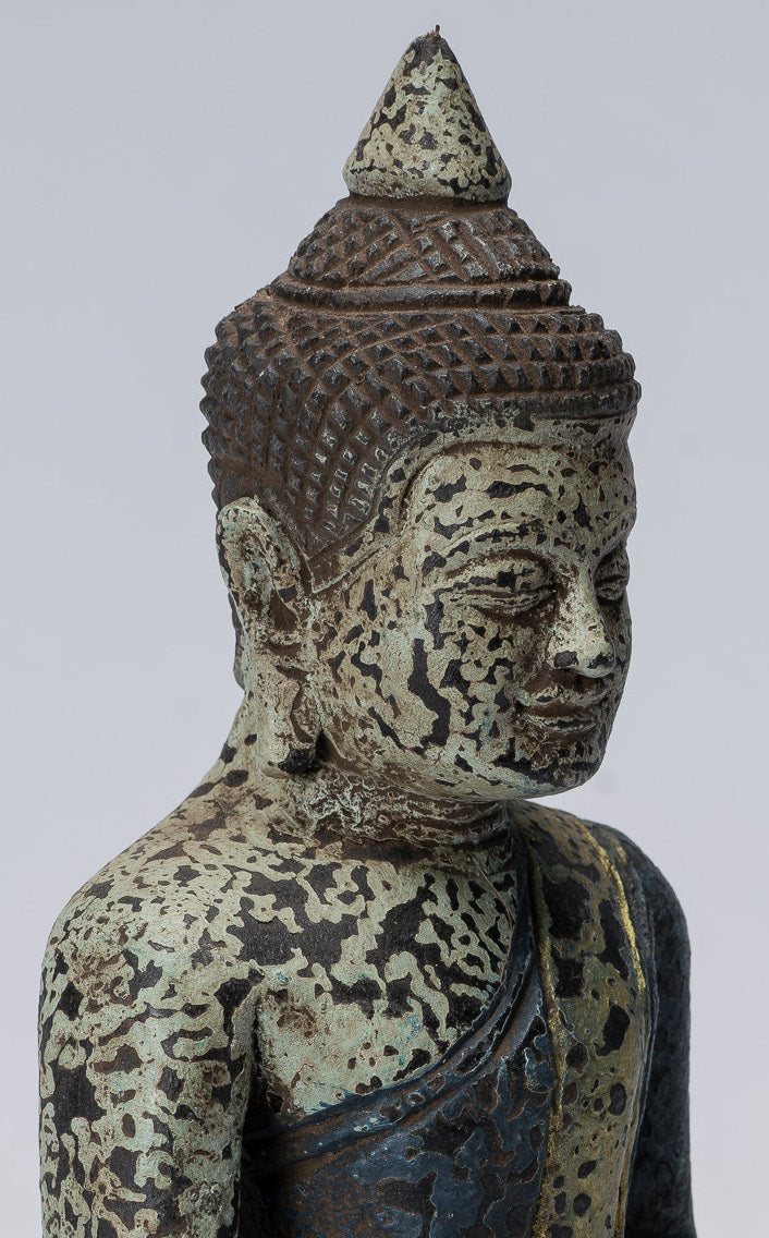 Bouddha - antique khmer style bois assis Bouddha dhyana méditation mudra - 21cm / 8 "