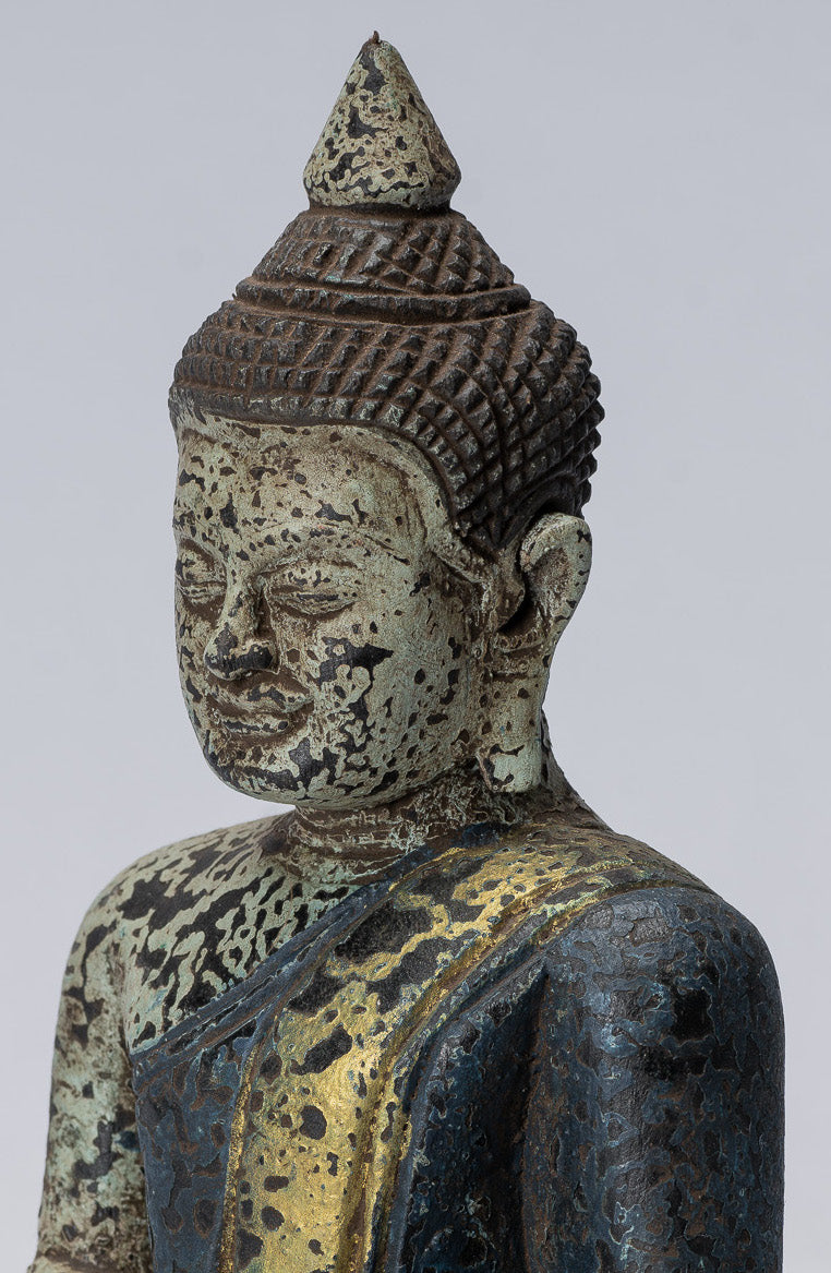 Bouddha - antique khmer style bois assis Bouddha dhyana méditation mudra - 21cm / 8 "