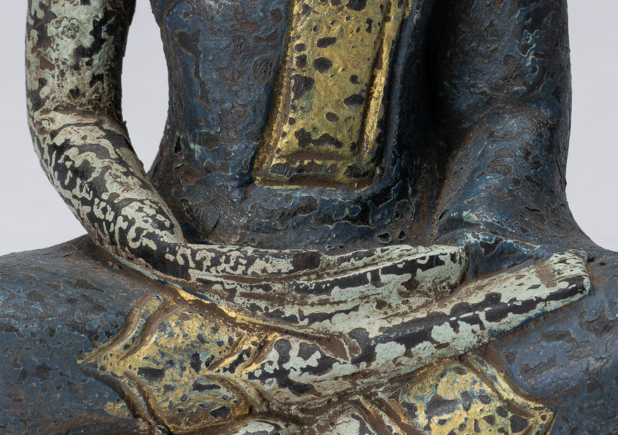 Bouddha - antique khmer style bois assis Bouddha dhyana méditation mudra - 21cm / 8 "