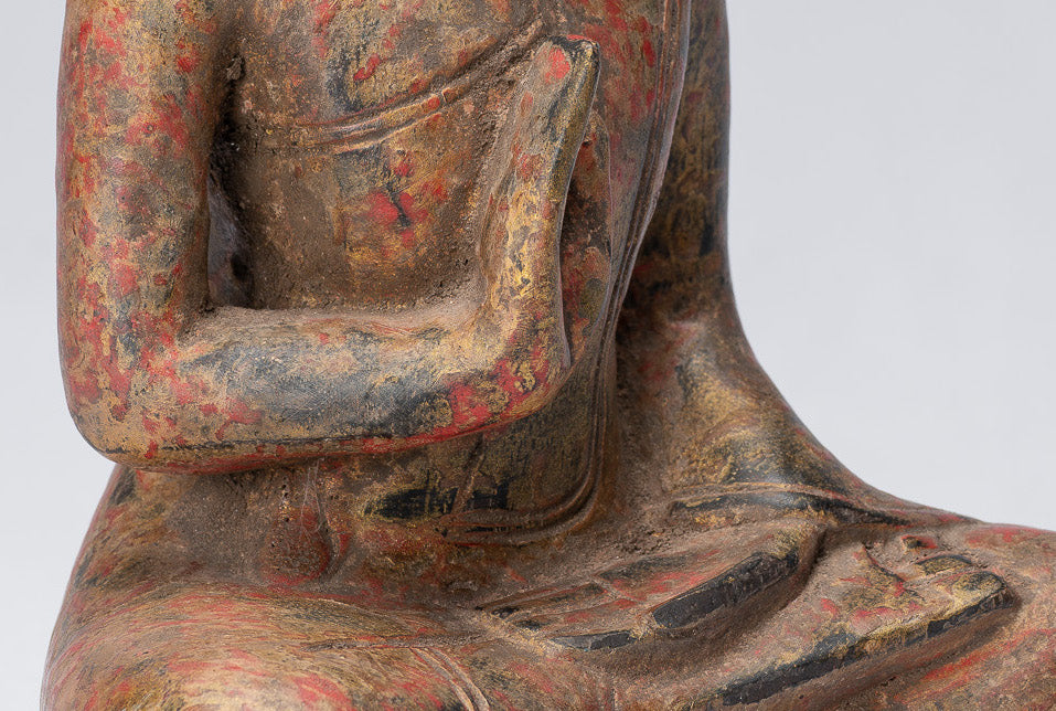 Buddha Skulptur-Buddha-Antique Khmer Style Sitzholz Buddha Statue Teaching Mudra-21cm/8 "