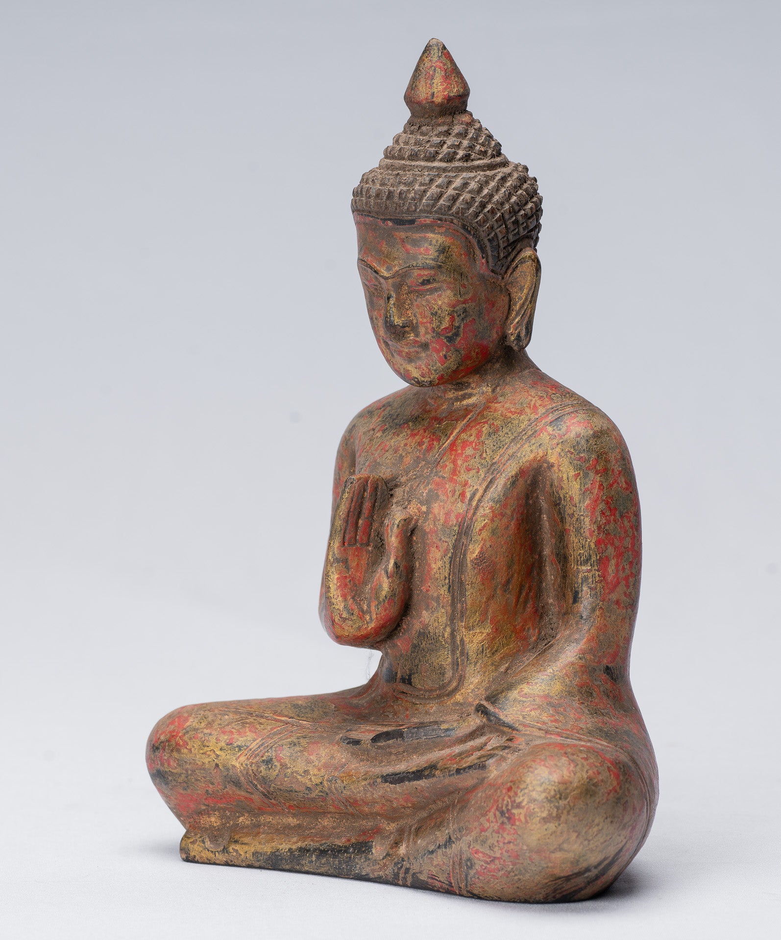 Buddha Skulptur-Buddha-Antique Khmer Style Sitzholz Buddha Statue Teaching Mudra-21cm/8 "