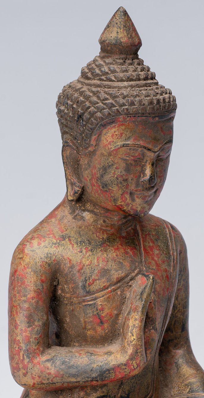 Buddha Skulptur-Buddha-Antique Khmer Style Sitzholz Buddha Statue Teaching Mudra-21cm/8 "