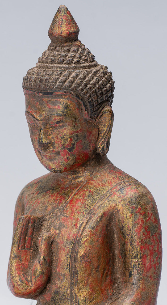 Buddha Skulptur-Buddha-Antique Khmer Style Sitzholz Buddha Statue Teaching Mudra-21cm/8 "
