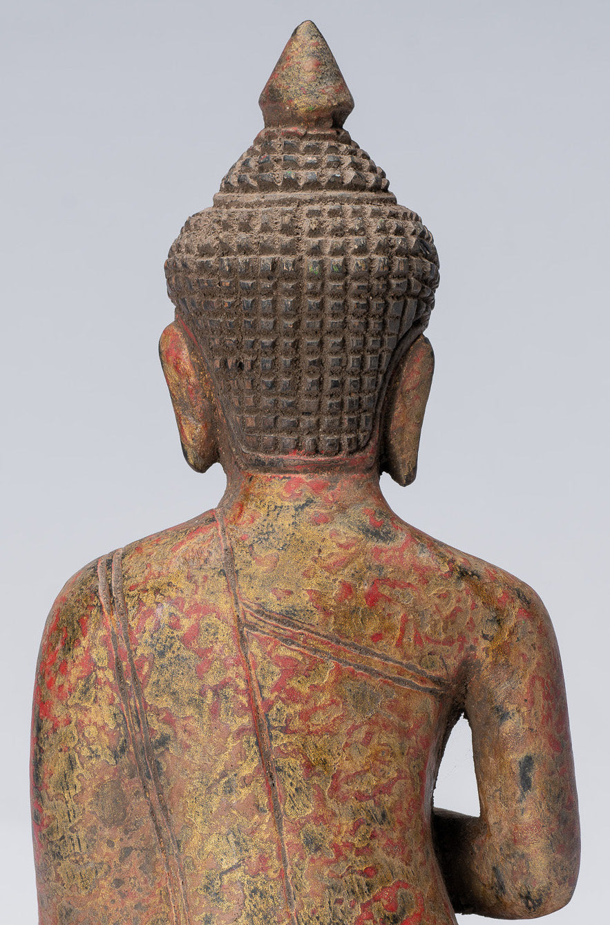 Buddha Skulptur-Buddha-Antique Khmer Style Sitzholz Buddha Statue Teaching Mudra-21cm/8 "