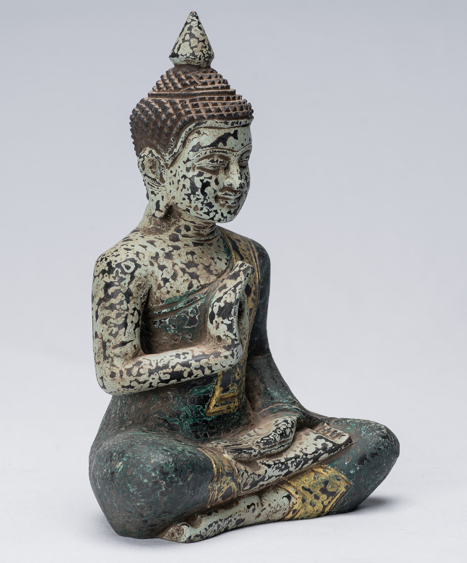 Escultura de Buda - Buda - Estatua de buda de madera de estilo jemer antiguo de estilo jemer enseñando mudra - 21 cm/8 "