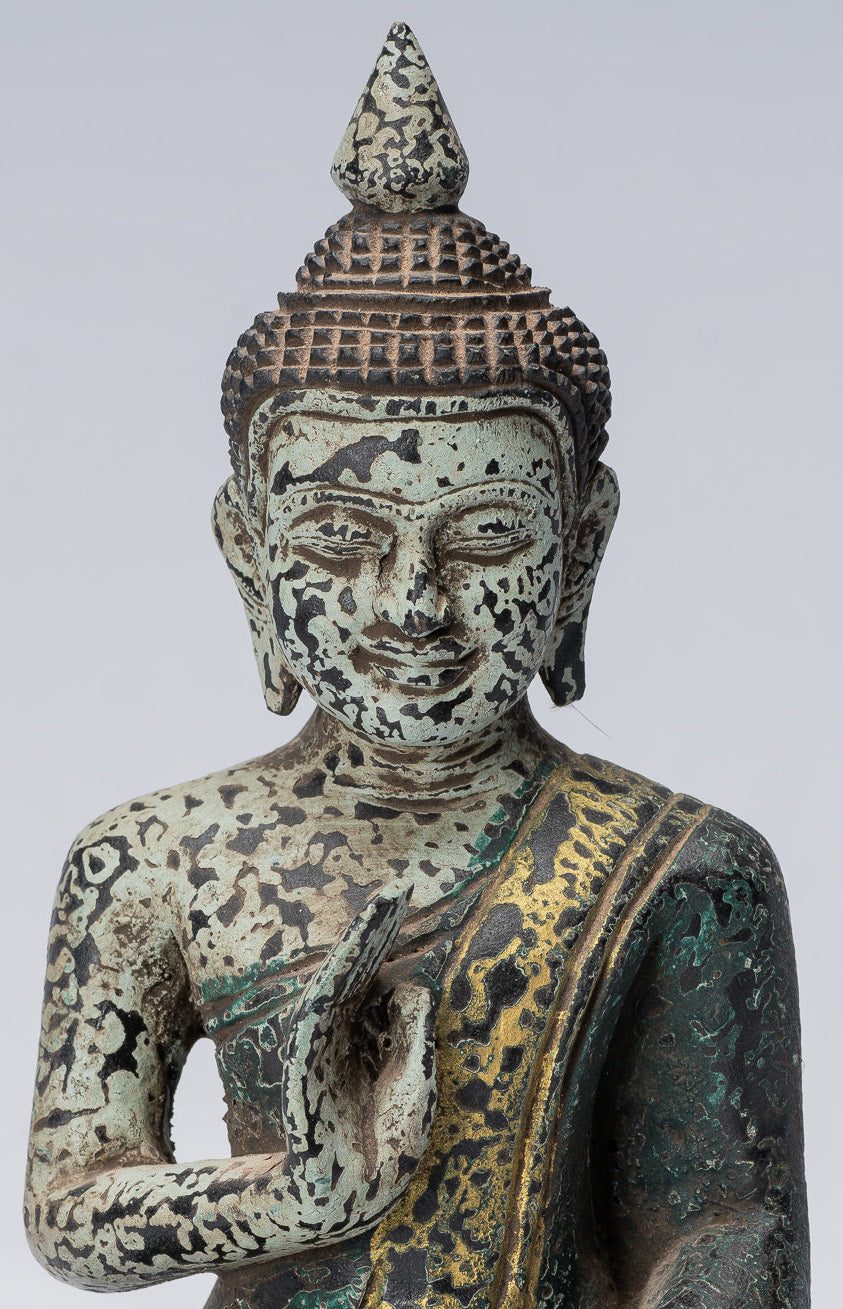 Escultura de Buda - Buda - Estatua de buda de madera de estilo jemer antiguo de estilo jemer enseñando mudra - 21 cm/8 "