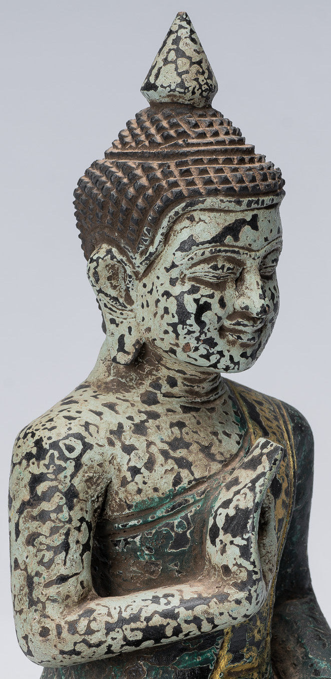 Escultura de Buda - Buda - Estatua de buda de madera de estilo jemer antiguo de estilo jemer enseñando mudra - 21 cm/8 "