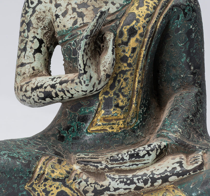 Escultura de Buda - Buda - Estatua de buda de madera de estilo jemer antiguo de estilo jemer enseñando mudra - 21 cm/8 "