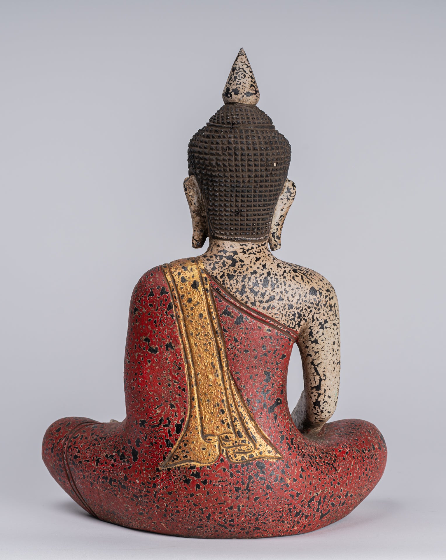 Buddha Statue - Antique Khmer Style SE Asia Seated Wood Enlightenment Buddha Statue - 34cm/14"