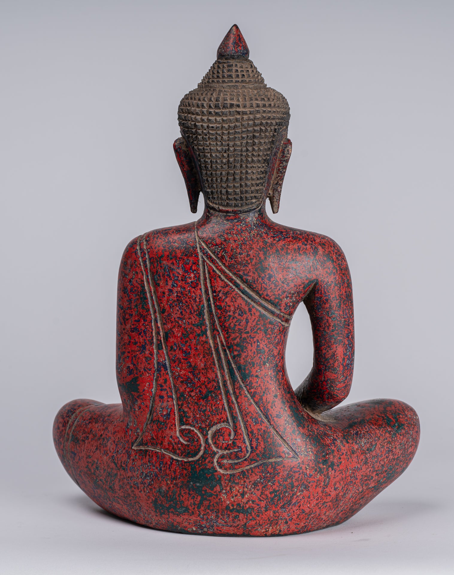 Buddha Sculpture - Antique Khmer Style Wood Seated Buddha Statue Dhyana Meditation Mudra - 33cm/13"