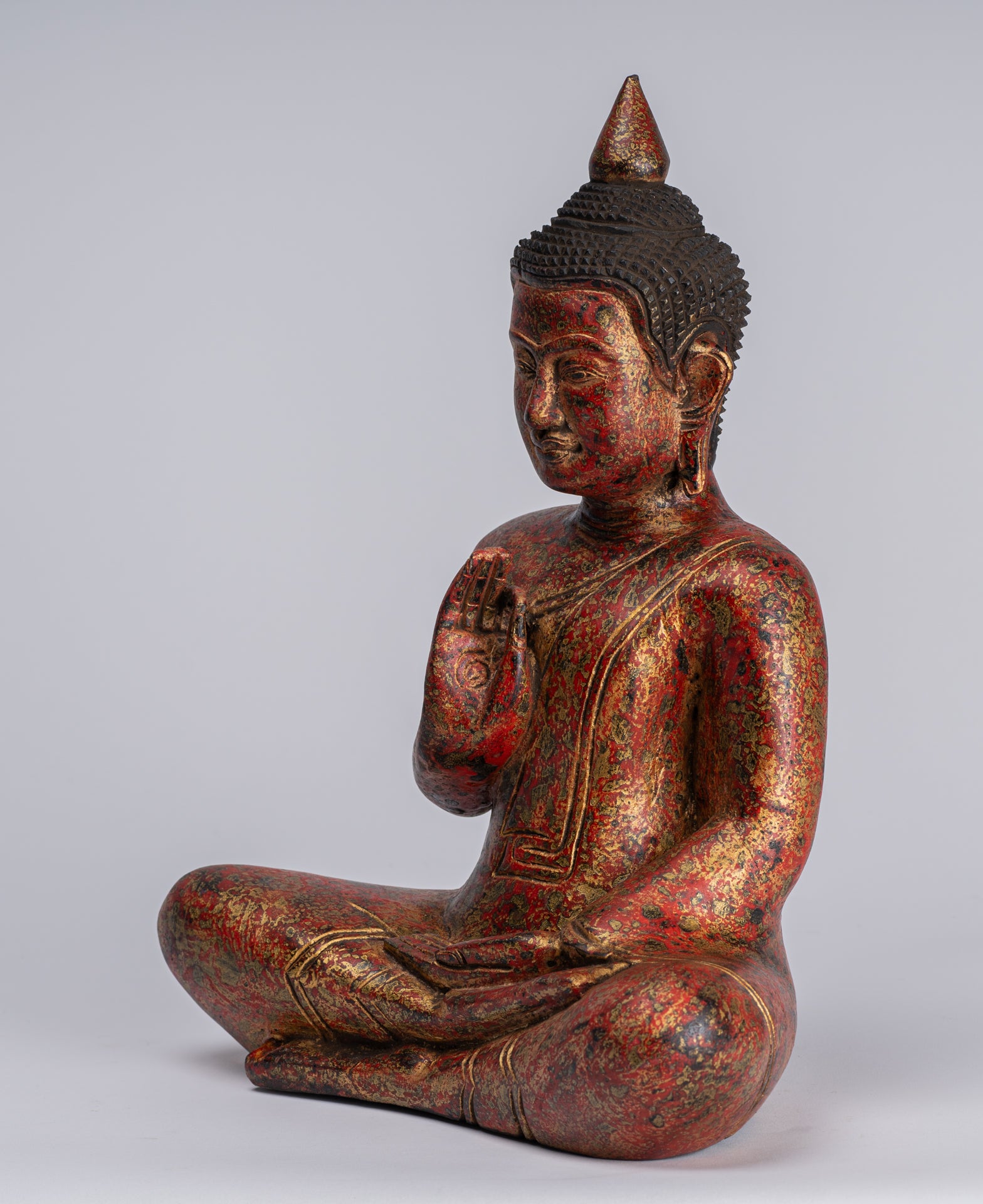 Statue di Buddha - Antique Khmer in stile Cambogia Statue Buddha seduta Insegnamento Mudra - 32 cm/13 "