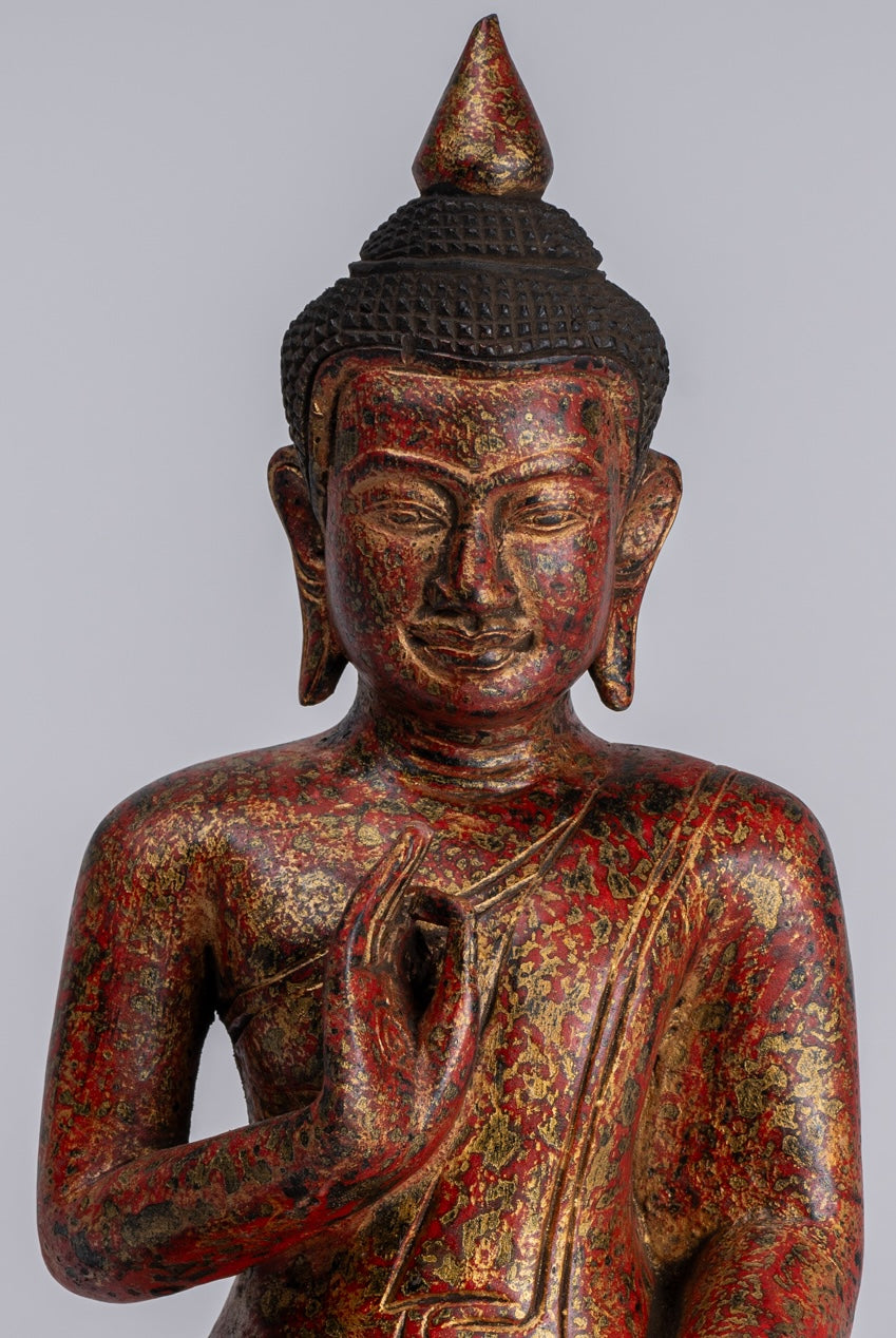 Statue di Buddha - Antique Khmer in stile Cambogia Statue Buddha seduta Insegnamento Mudra - 32 cm/13 "