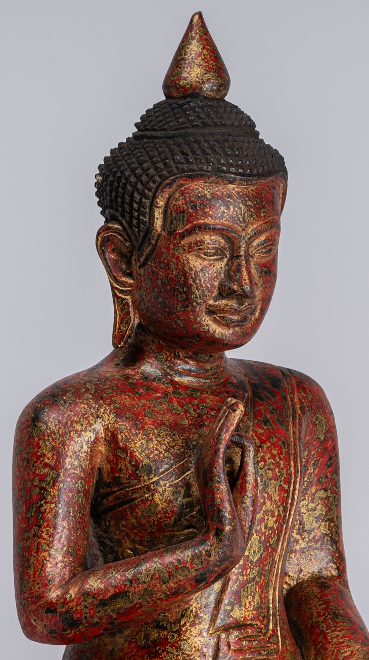 Statue di Buddha - Antique Khmer in stile Cambogia Statue Buddha seduta Insegnamento Mudra - 32 cm/13 "