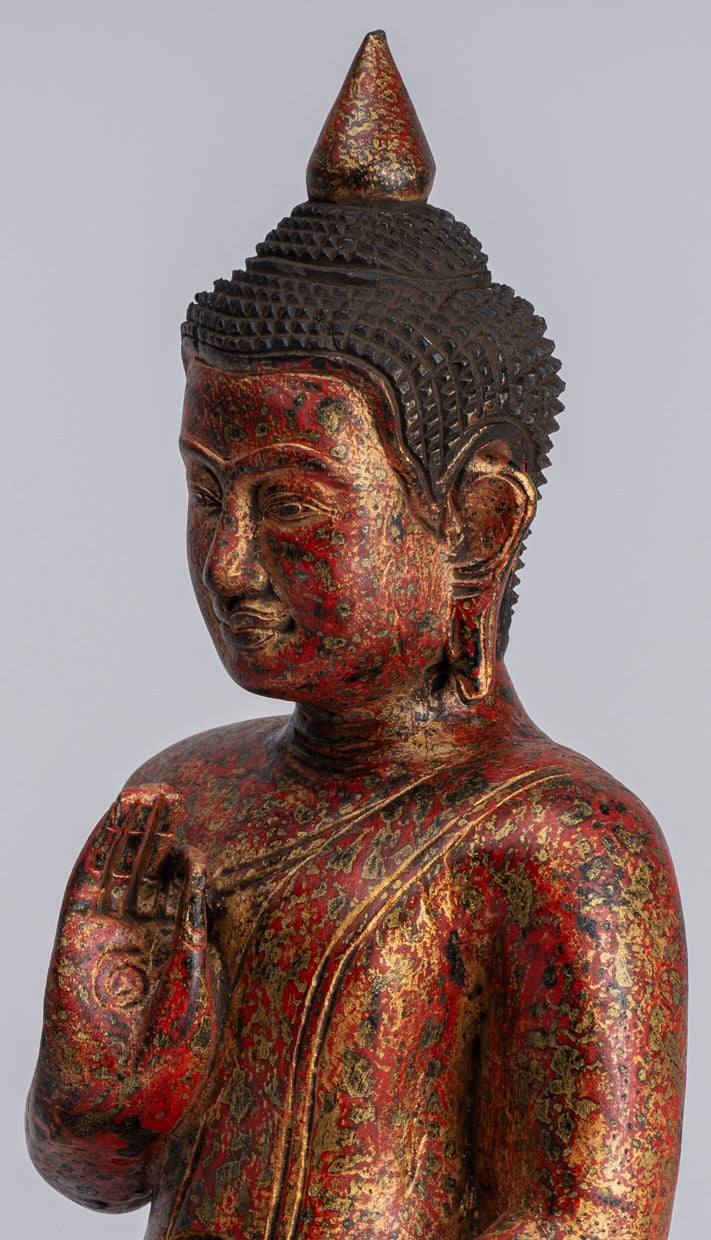 Statue di Buddha - Antique Khmer in stile Cambogia Statue Buddha seduta Insegnamento Mudra - 32 cm/13 "