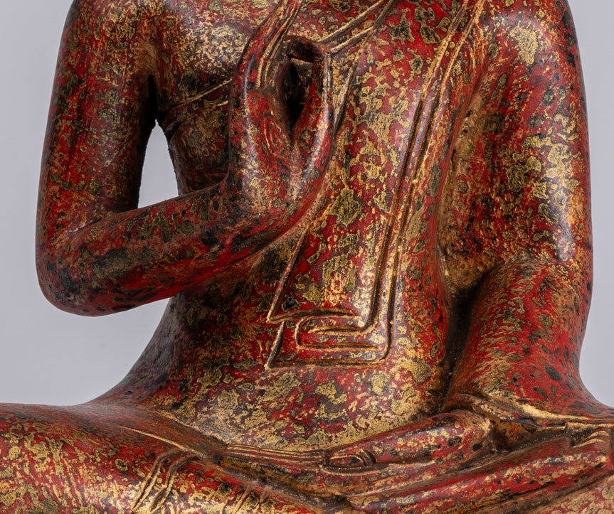 Statue di Buddha - Antique Khmer in stile Cambogia Statue Buddha seduta Insegnamento Mudra - 32 cm/13 "