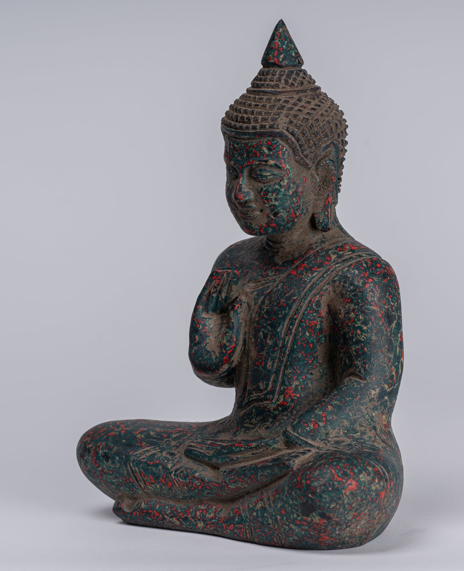 Statue di Buddha - Antique Khmer in stile Cambogia Statue Buddha seduta Insegnamento Mudra - 20 cm/8 "