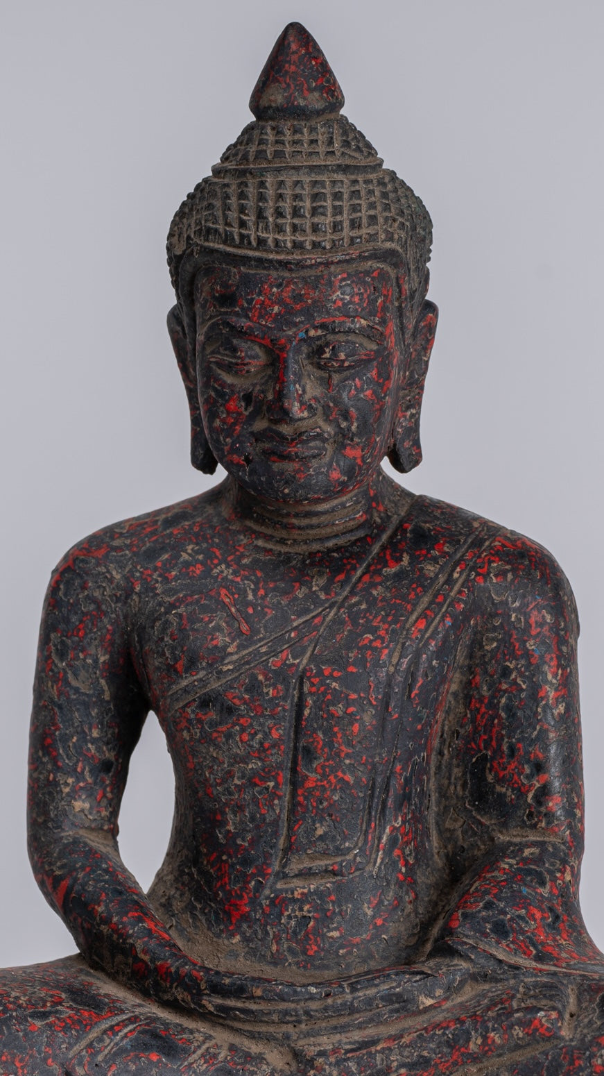 Buddha Sculpture - Antique Khmer Style Wood Seated Buddha Statue Dhyana Meditation Mudra - 20cm/8"