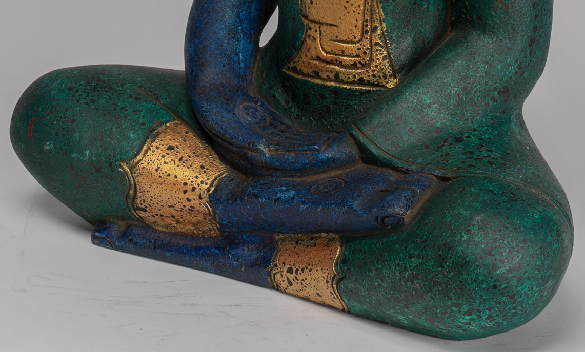 Buddha Sculpture - Antique Khmer Style Wood Seated Buddha Statue Dhyana Meditation Mudra - 46cm/18"