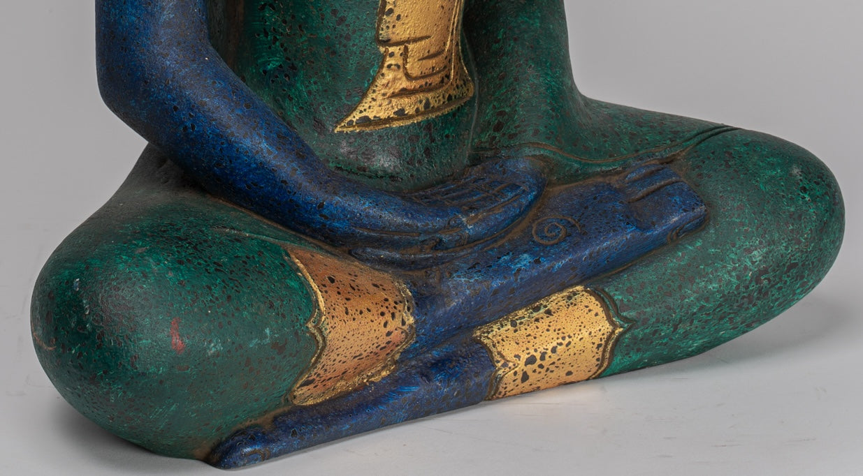 Buddha Sculpture - Antique Khmer Style Wood Seated Buddha Statue Dhyana Meditation Mudra - 46cm/18"