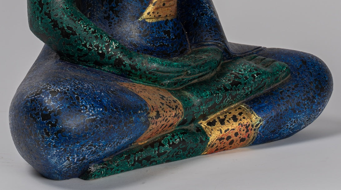 Buddha Sculpture - Antique Khmer Style Wood Seated Buddha Statue Dhyana Meditation Mudra - 54cm/22"