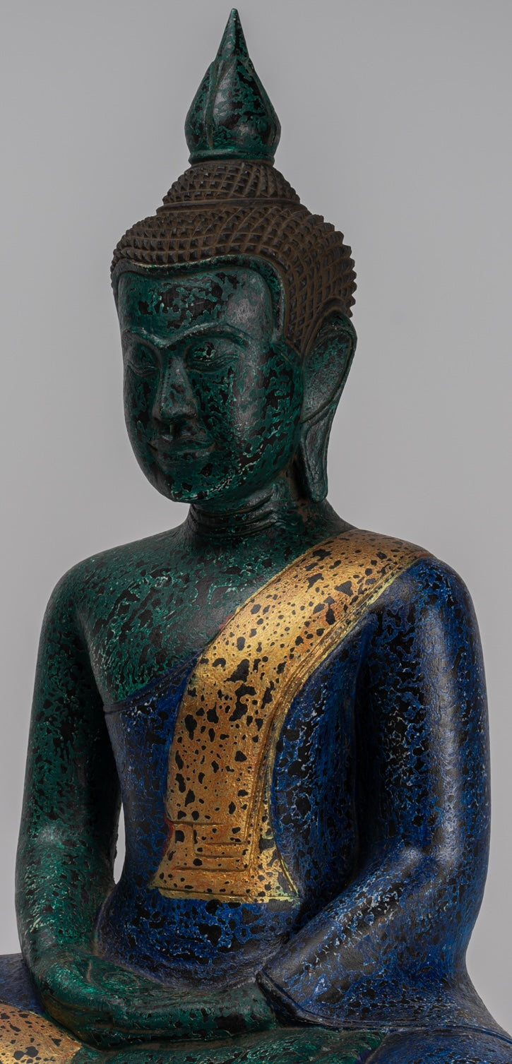 Buddha Sculpture - Antique Khmer Style Wood Seated Buddha Statue Dhyana Meditation Mudra - 54cm/22"