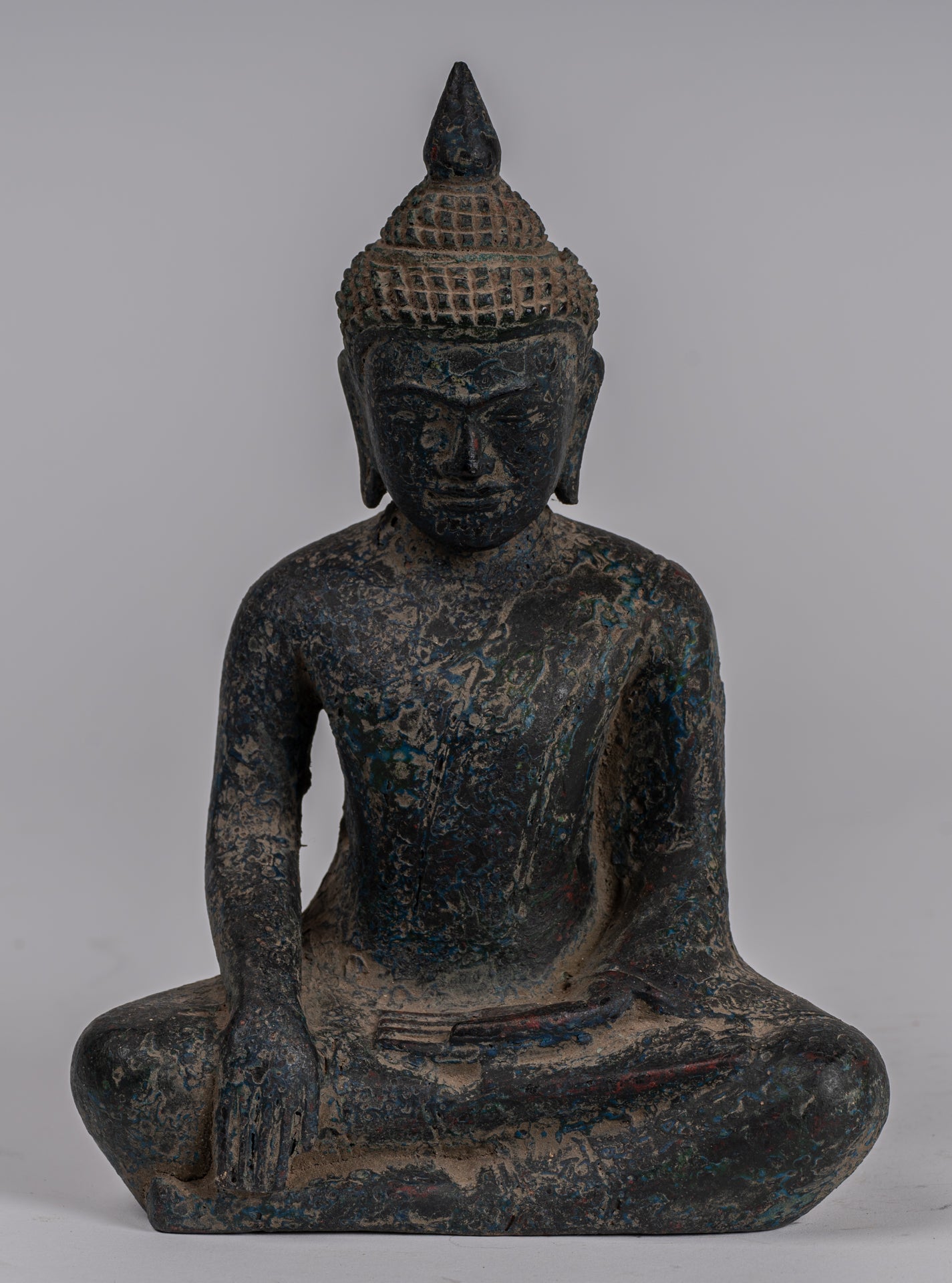 Buddha Statue - Antique Khmer Style SE Asia Seated Wood Enlightenment Buddha Statue - 21cm/8"