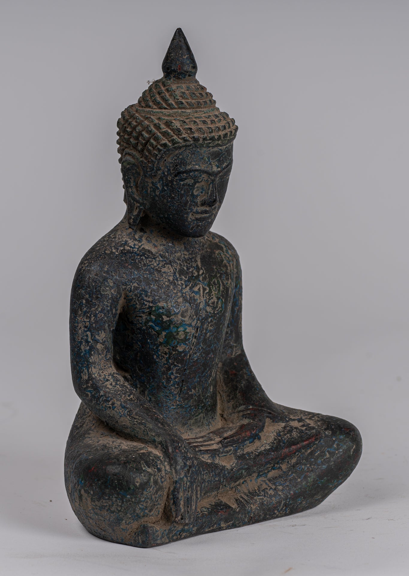Buddha Statue - Antique Khmer Style SE Asia Seated Wood Enlightenment Buddha Statue - 21cm/8"